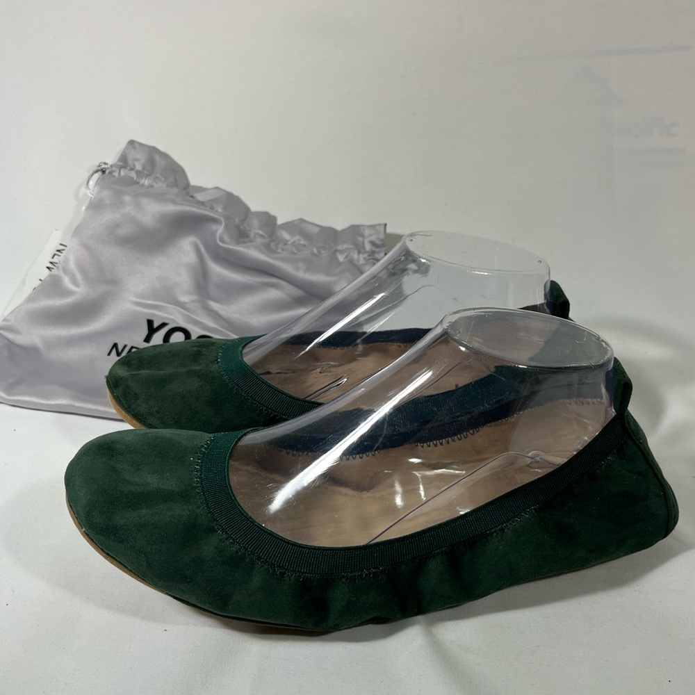YOSI NEW YORK FOLDABLE TRAVEL BALLET FLATS WOMEN MICROSUEDE GREEN SZ 10 PREOWN